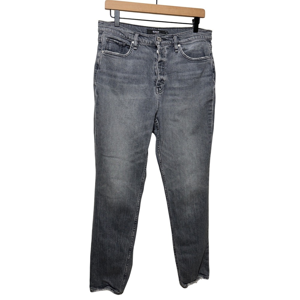 Hudson Los Angeles Holly Straight High Rise Jeans Frayed Hem Foggy Night Size 30